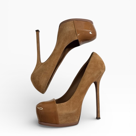 YSL Yves Saint Laurent High Heels Tribtoo Platform Pumps Suede Stiletto 11.5 - Picture 2 of 8